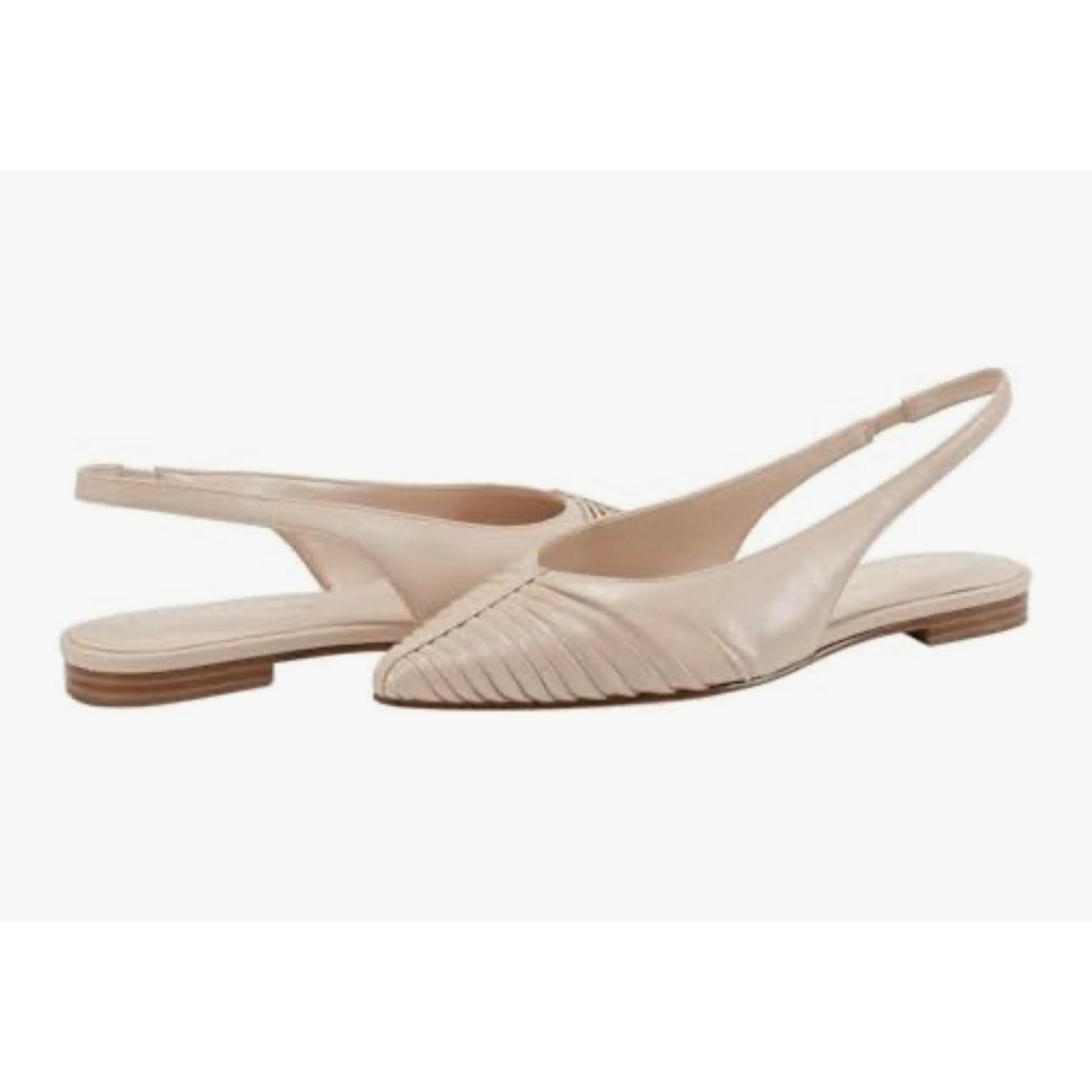 Marc Fisher Ltd Leather Dalatee Ruched Pointed Toe Slingback Flats Natural